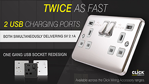 Twice as fast charging with Scolmore’s twin USB charging port